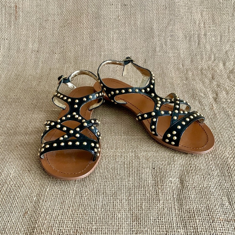 SAKS FITFH AVE Black Patent Leather Sandals w/ Gold Studs 7 EC by GRAY